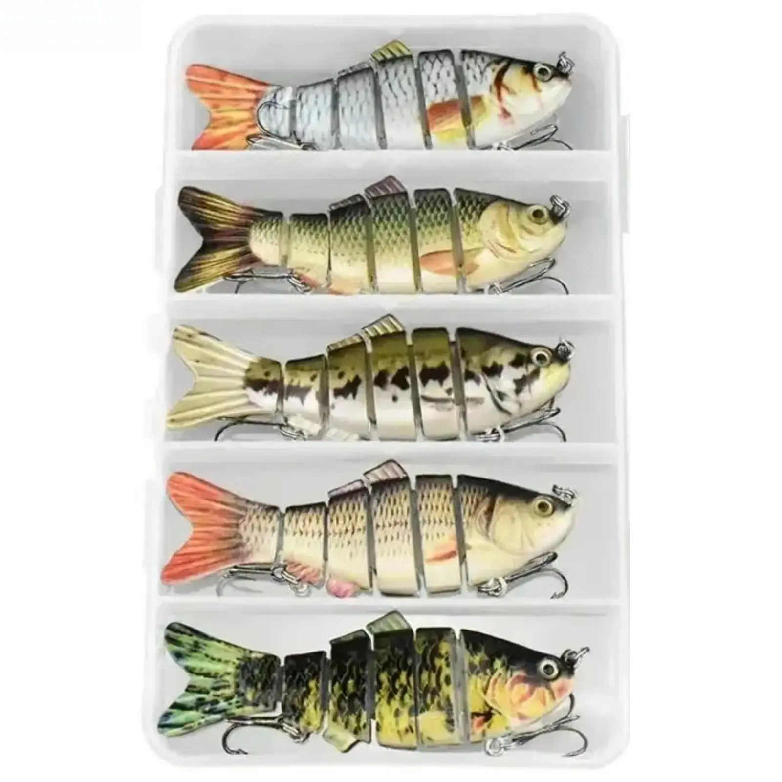 4 Inches 3D Colorful Multi-Jointed Slow Sinking Segmented Crankbait Fishing Lures with Durable Treble Hooks Lifelike Hard Bait for Freshwater Saltwater
