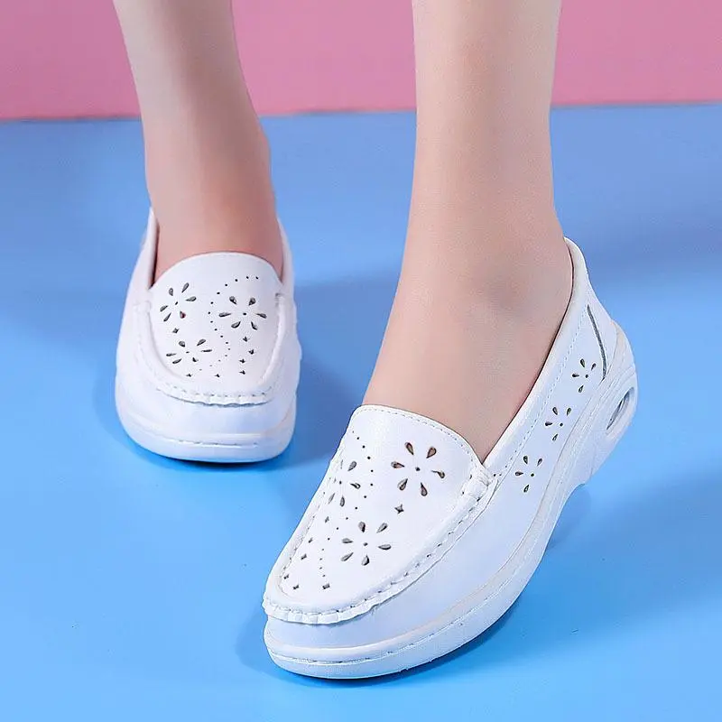 Nurse shoes soft sole breathable hollow air cushion white hospital work shoes