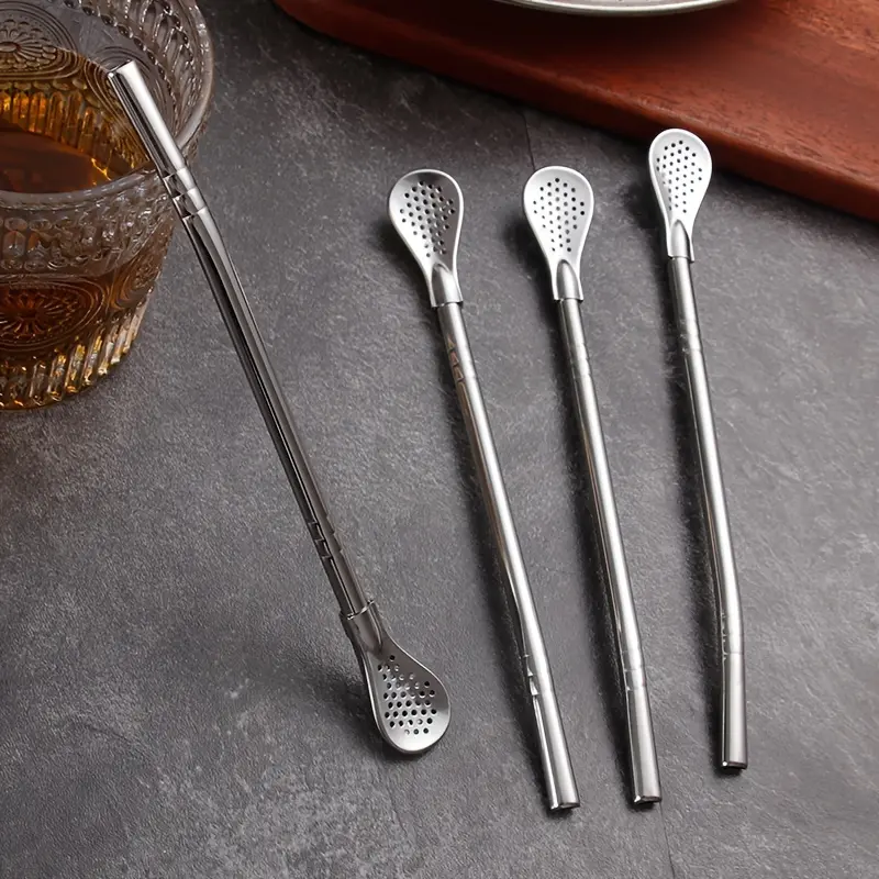Stainless Steel Straws Spoons, Stirring Spoon, Detachable Cleaning Straw, Juice Milk Tea Filtering Straw, Straw Brush, Drinkware Accessories, Kitchen Supplies