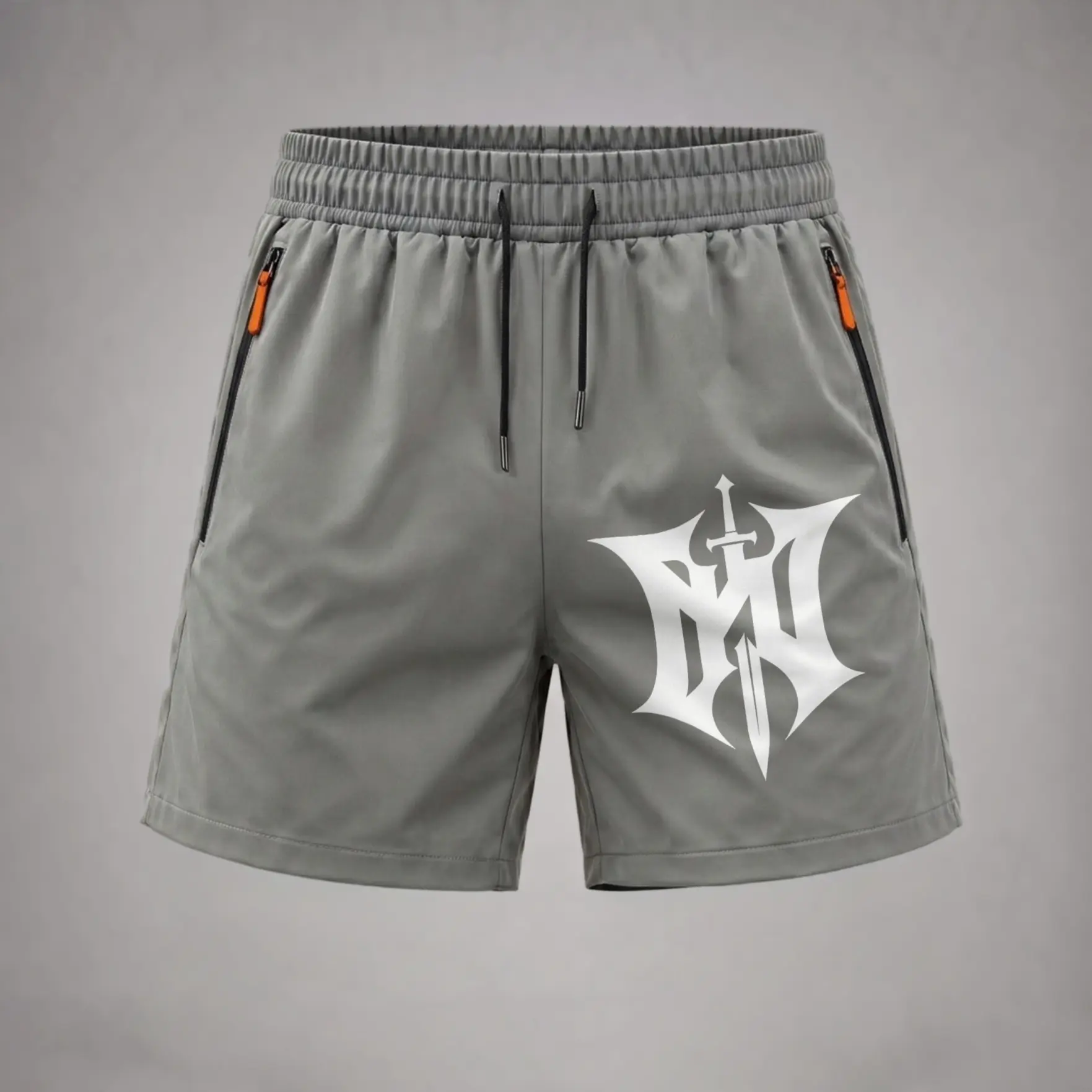 Men’s Graphic Swim Shorts with Bold Sword Emblem Print, Athletic Summer Shorts, Sharp Logo Style Design, Lightweight Quick Dry Beach Shorts, Streetwear Casual Wear for Men
