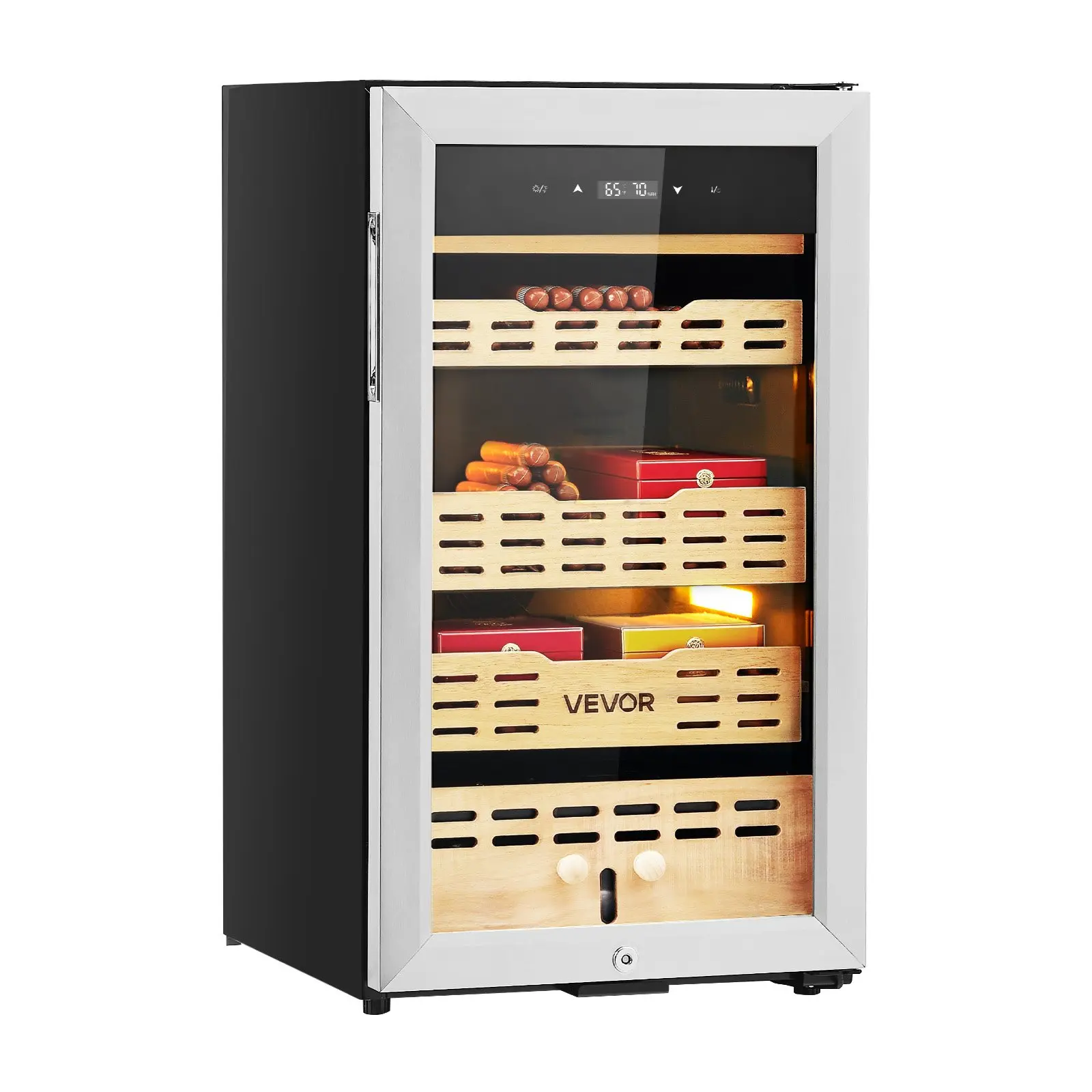 VEVOR Electric Humidor, 75L, 450 Counts Electric Cigar Humidor Cabinet with Compressor Cooling, Constant Humidity Temperature Control, Spanish Cedar Wood Shelves Drawers, 4 Layers, for Household