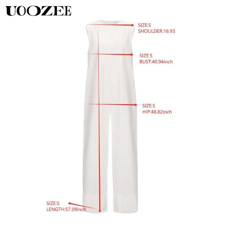 UOOZEE Women's Solid Color, Multicolor Sleeveless Wide Leg Jumpsuit with Pockets - Casual Loose Fit Overall Cotton Blend Minimalist Style Springtok Womenswear