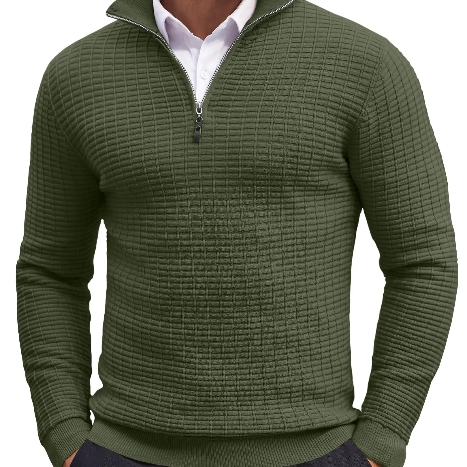 Men's Quarter Zip Sweaters Slim Fit Lightweight Cotton Knitted Casual Mock Neck Pullover Sweaters