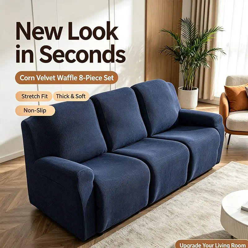 4/6/8-Piece Recliner Couch Slipcover, Soft Couch Protector, 1/2/3-Seater Stretch Fabric Sofa Cover, Stretchable Sofa Cover, Washable Stain & Pet Hair Resistant, Renter Friendly, Washable Couch Covers, Slipcovers for Couches and Sofas