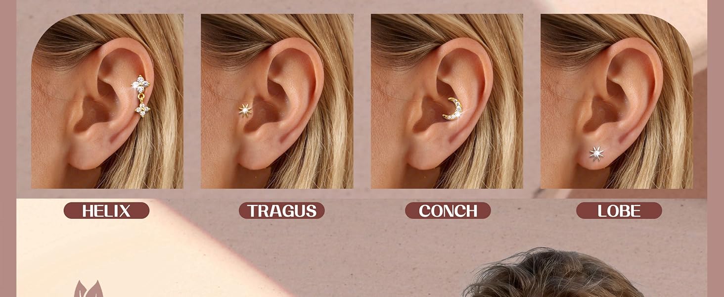 ZELORES  1Pair Gold Plated Flat Back Earrings for Women Silver Post Stud Earrings for Multiple Piercing Small Dainty Helix Tragus Cartilage Stud Trendy Flat back Stud Earrings