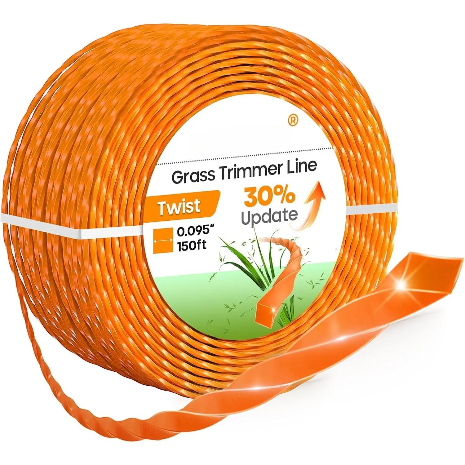 String Trimmer Line .095", 150  Weed Eater String, Twisted Trimmer Line for  , Orange  Nylon String Trimmer Line for Medium& Heavy Grass&Weeds