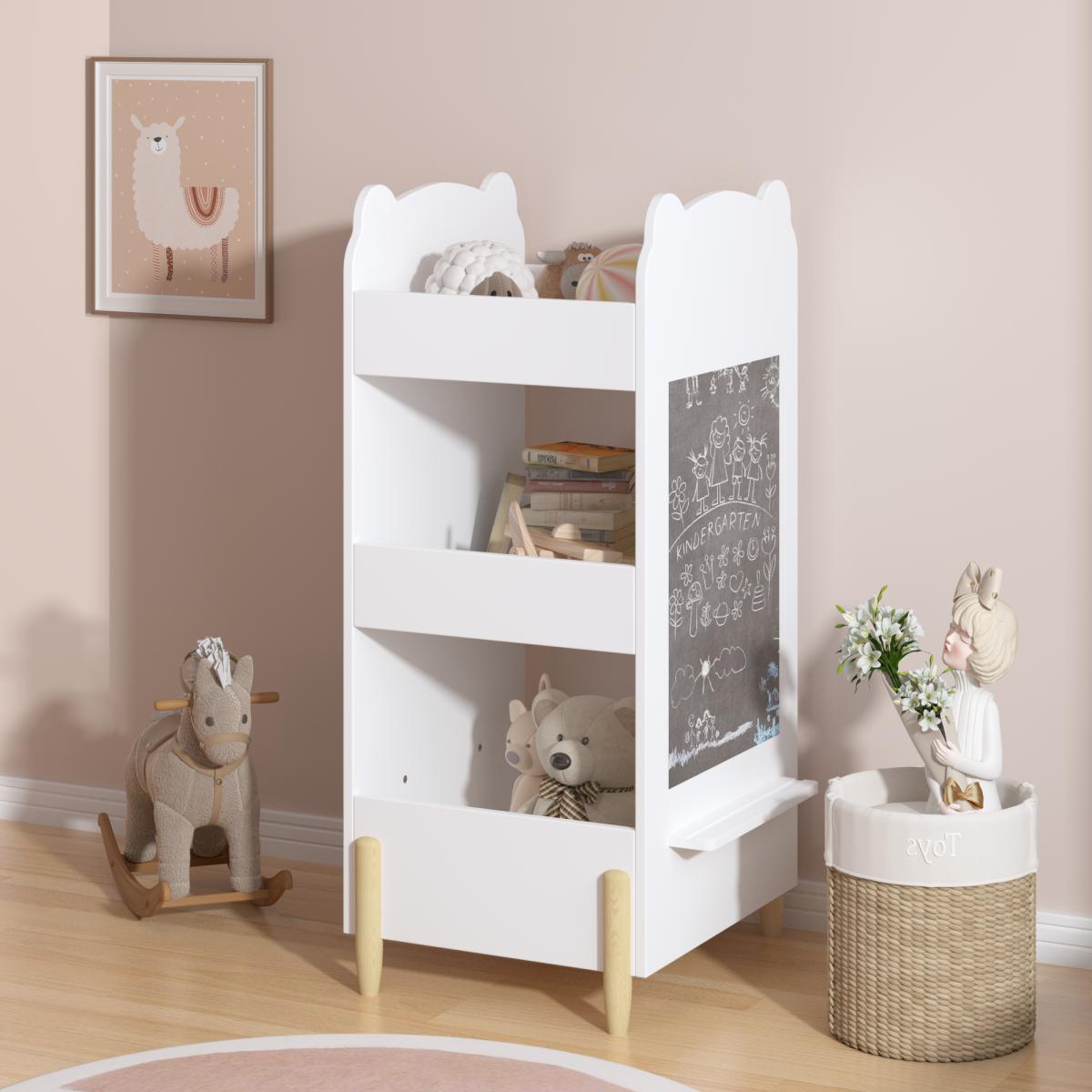 Kids Bookshelf with Chalkboard Side – Bear-Shaped Wooden Bookcase with 3-Tier Storage, Drawing Board for Toddlers, Toy and Book Organizer for Playroom or Bedroom – White Kids Bookshelf with Chalkboard Side – Bear-Shaped Wooden Bookcase with 3-Tier Storage, Drawing Board for Toddlers, Toy and Book Organizer for Playroom or Bedroom – White