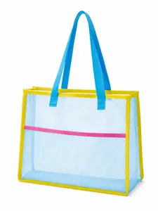 Large Capacity Beach Storage Bag, Dry Wet Separation Mesh Pouch, Outdoor Travel Swimming Gym Handbag, Portable Wash Kit Organizer