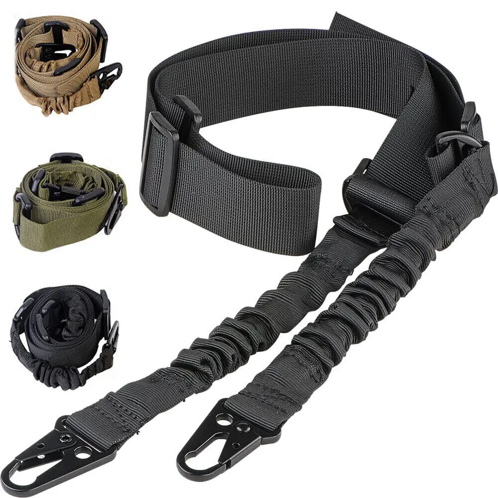 Functional 2-Point Adjustable Rifle Sling with Elastic Cord Design, Metal Hook, Variable Fit for Outdoor Hunting, Shooting Practice, Paintball Sports & Outdoor Recreation Equipment