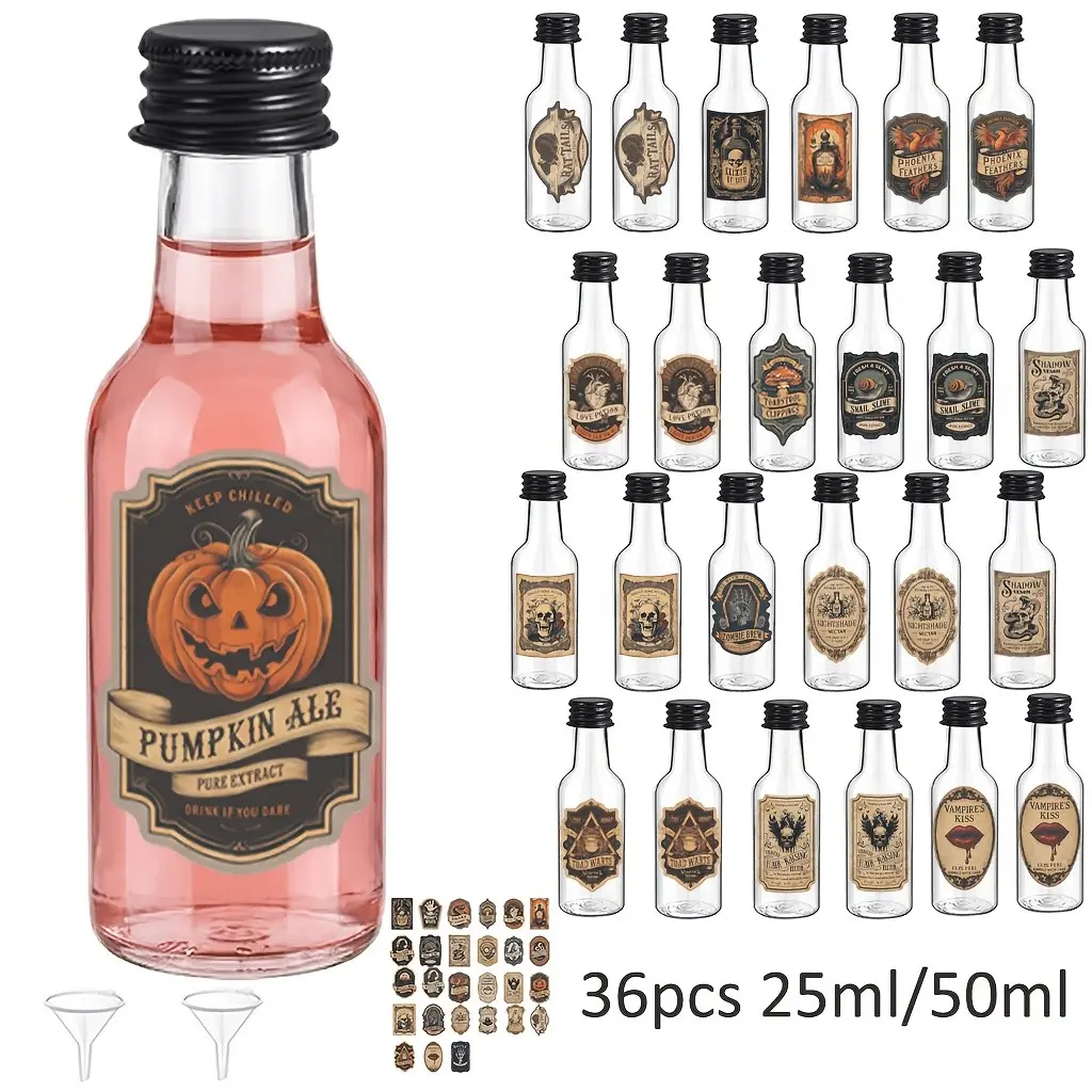 36pcs Plastic Wine Bottles for Halloween Decoration, Leak Proof Liquid Storage Containers, Portable Reusable Split Bottles for Parties and Daily Use