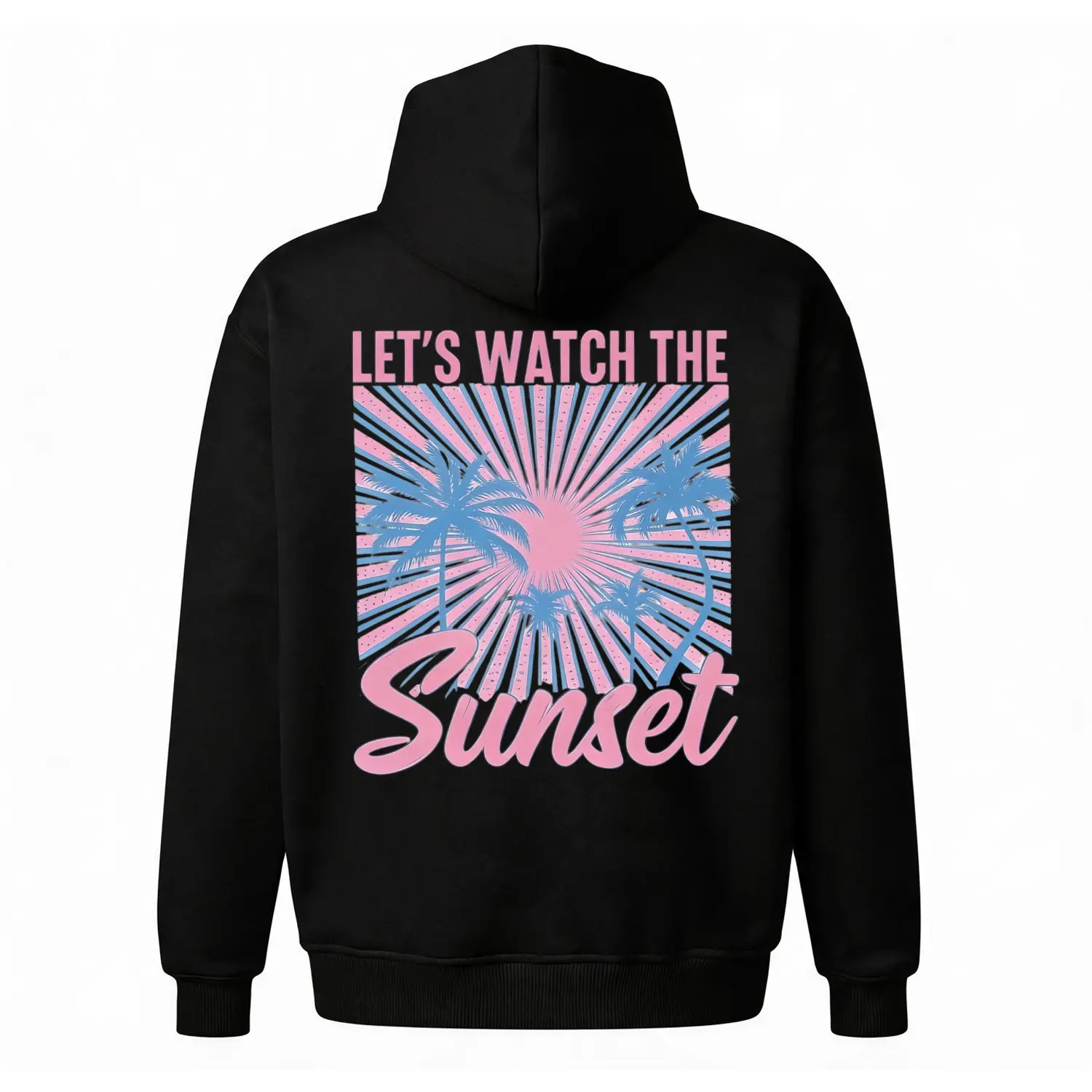 Y2K Hoodie Retro 90s Style Graphic Hoodie, Let's Watch The Sunset Palm Tree Streetwear Hoodie. Unisex Oversized Baggy Fleece Hoodie, Cozy Comfortable Life Hoodie & Casual Loungewear. Vintage Cheap Hoodie Everyday Wear, Versatile Comfy Outfit Birthday Gift