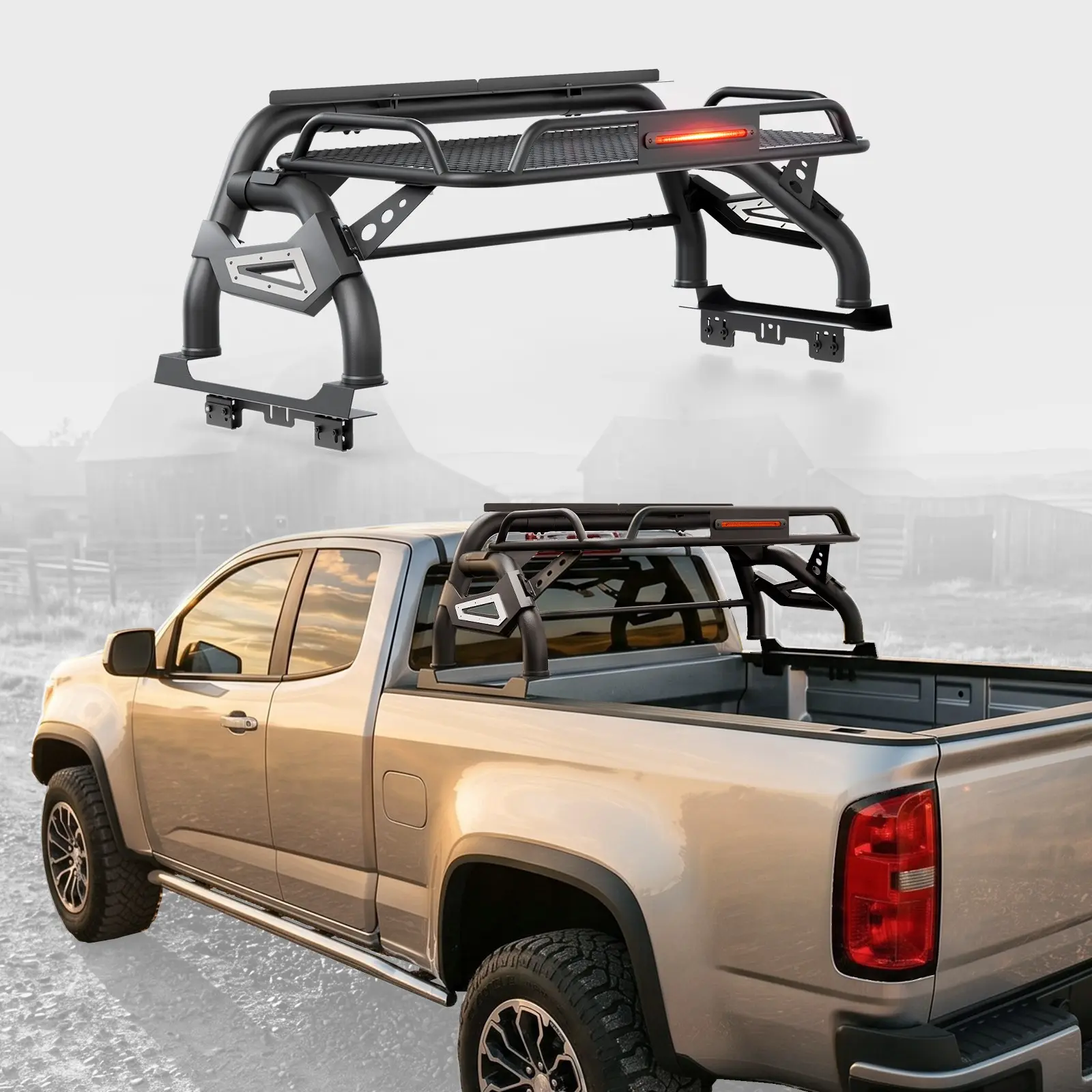 Adjustable Roll Bar Chase Rack Cargo Basket with Cargo Carry, Load Support & Mounting Kit for 55-59in Pickup Trucks (Tacoma, Ranger, Colorado) – Size Range Inclusive