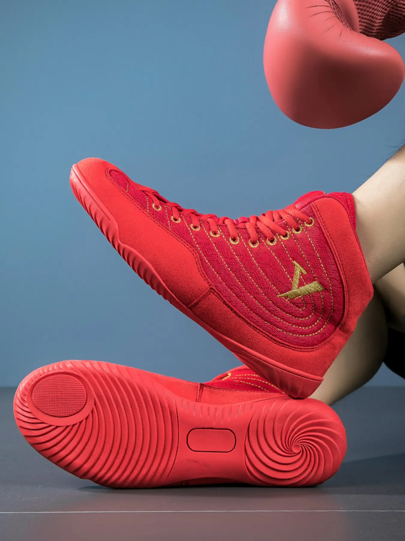 Men's Wrestling Training Shoes, High-Top Martial Arts Sneakers, Taekwondo Kickboxing Trainer, Anti-Rip Textile, Slip-Resistant, All Seasons, Athletic Training Shoes