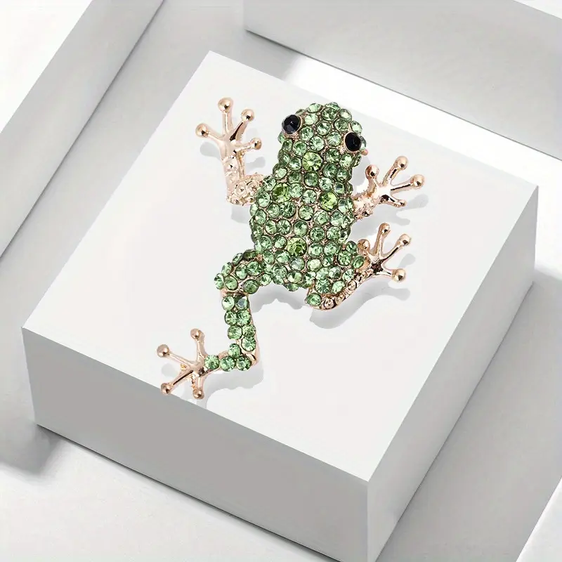 1 Piece Zinc Alloy Vintage Chic Frog Motif Brooch, Green Crystal Pin with Sparkle Rhine Details, Unisex Fashion Jewelry Accessory for Formal Outfits & Special Occasions