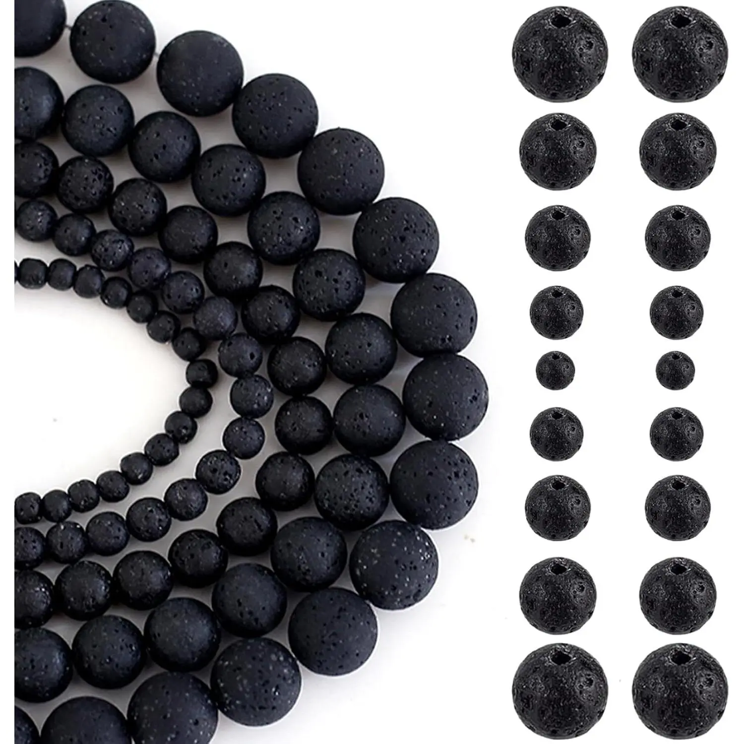 274 count Lava Beads  Black Lava Stone Beads Round Stone Bead Oil Diffuser Bead   Bead for Bracelets Necklace  Making(Mix)