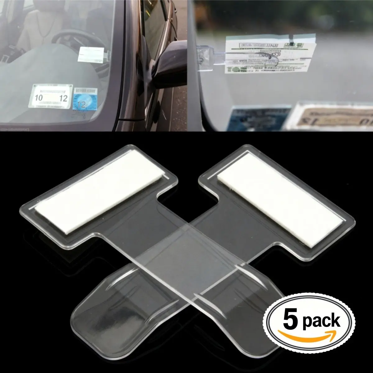 5pcs Car Transparent Ticket Holder, Windshield Parking Receipt Organizer, Adhesive Invoice Clip, Clear Ticket Keeper, Universal Car Accessory