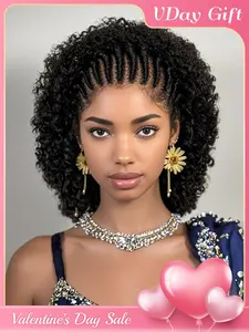 Mother's Day Gift Short Afro Curly Braided Lace Wigs for Women, Gorgeous Fashion Fluffy Wigs with Baby Hair Bangs, Synthetic Braided Lace Wigs for Party, Daily Use