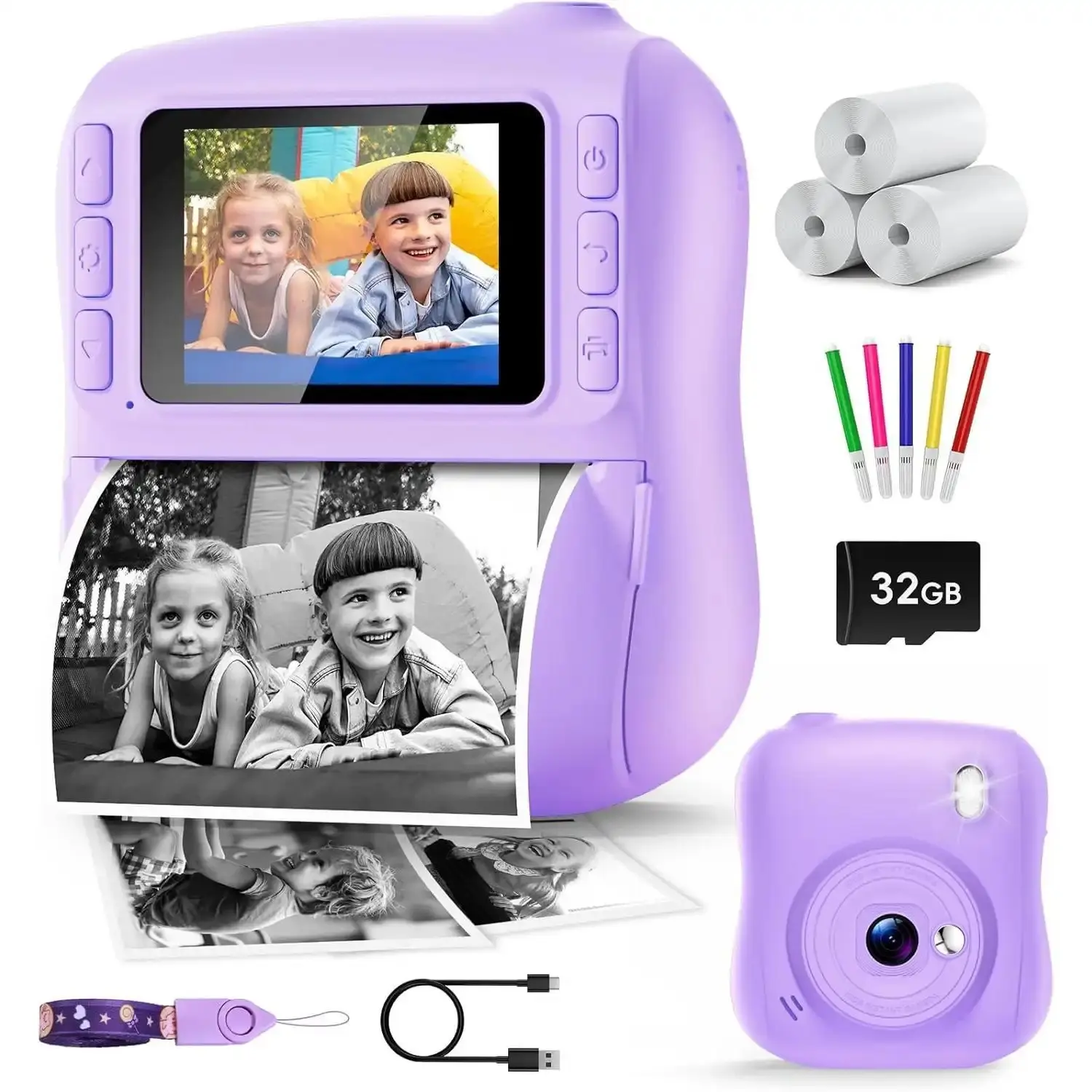 SSY Instant Digital Camera for, Camera Instant Print, 48MP Digital Camera 1080P HD Video Toys Camera Gift Idea for Girls Boys 3-12(Purple)