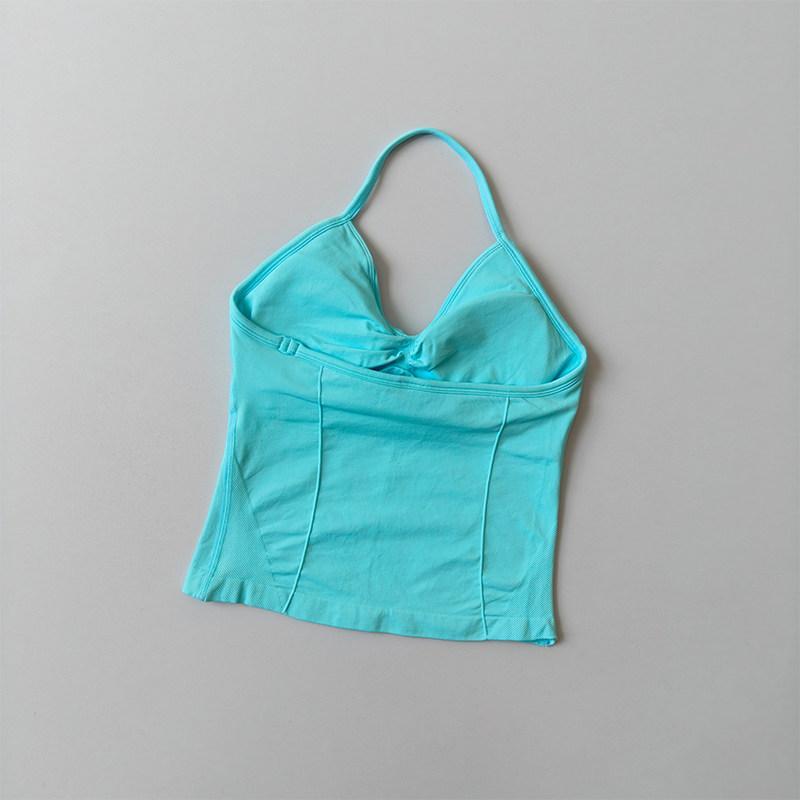 Longline Strappy Seamless Yoga Tank Top Ruched Backless Gym Workout Sleeveless Shirts with Built-In Bra Vest for Women