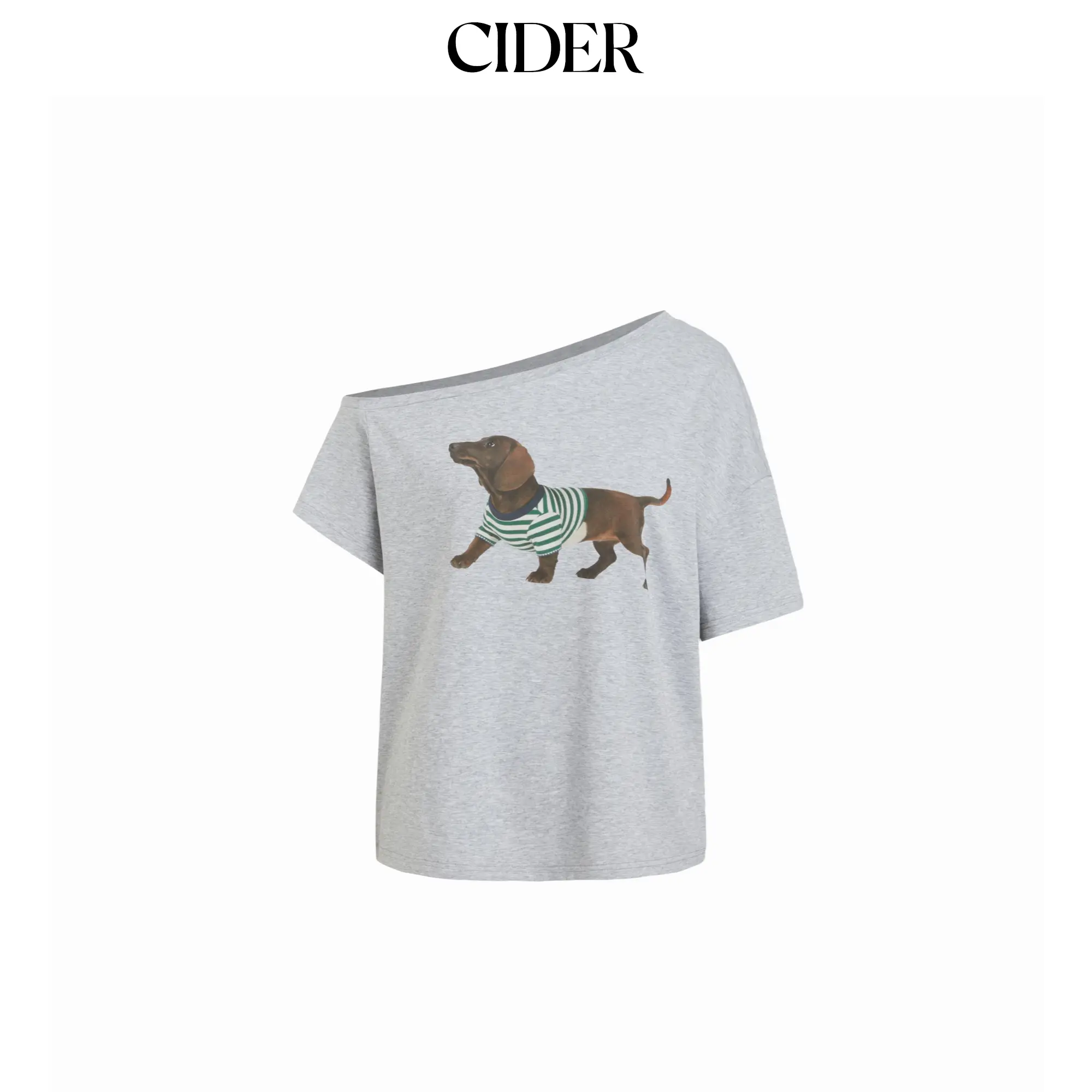 Cider Dachshund Graphic Asymmetrical Neck Oversized Tee SummerWins SummerFinds