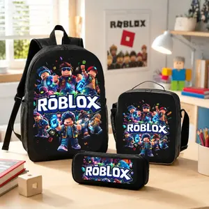 Roblox Printed Backpack Set (3 pieces) Backpack Lunchbox and Pencil Case Suitable for children and students. Lightweight TK backpack. Durable