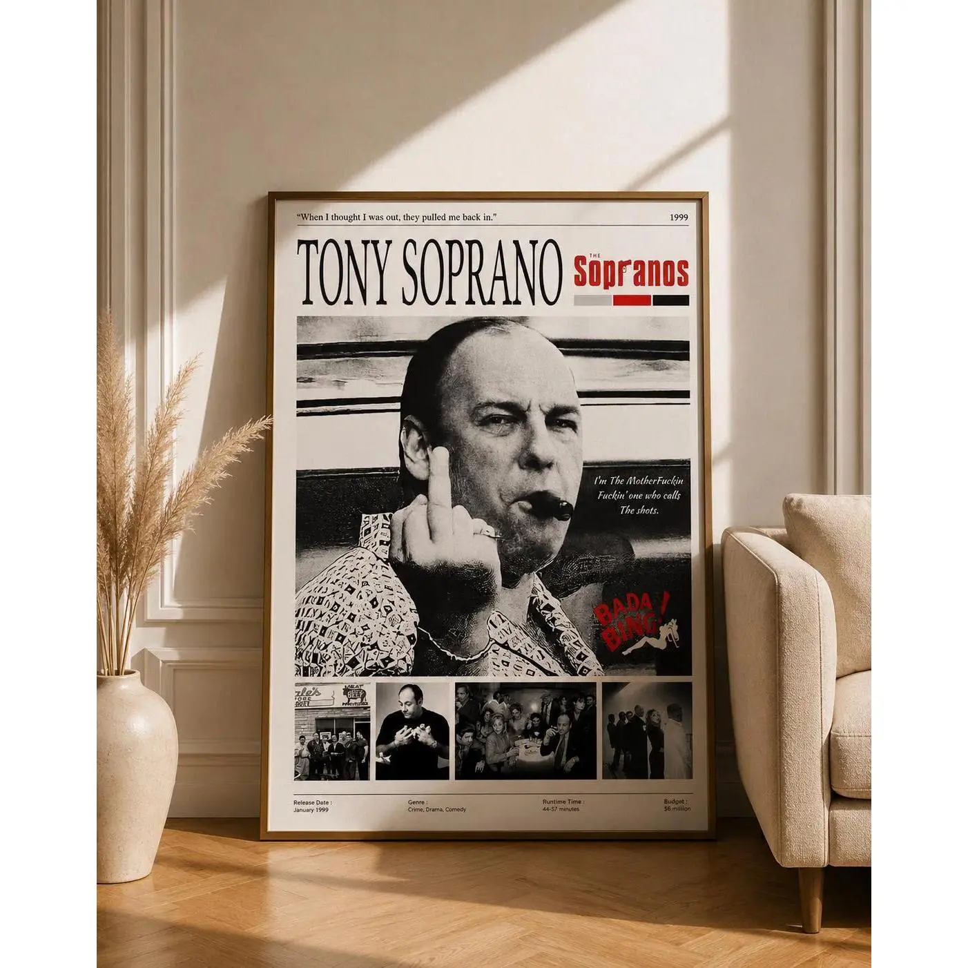 Tony Soprano Vintage Poster, The Sopranos TV Series Print, Retro Editorial Cover
