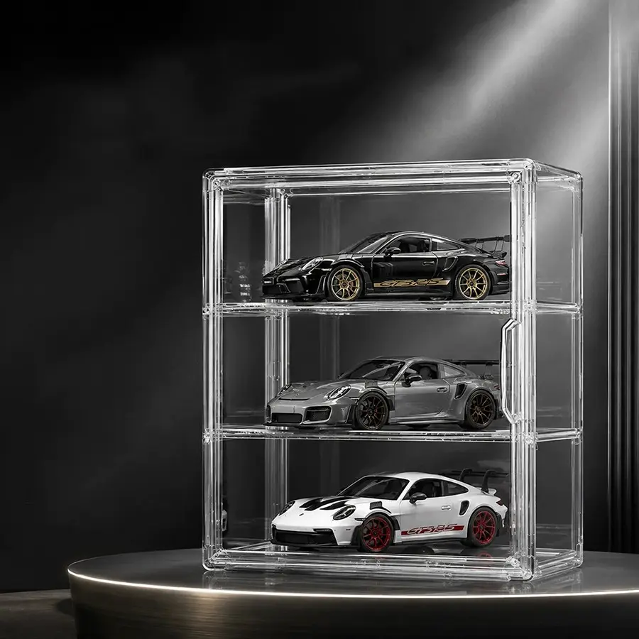 Transparent Toy Car Model Display Box, 1:24 Scale Miniature Car Storage Organizer, Stackable Exhibition Cabinet, Building Block Holder