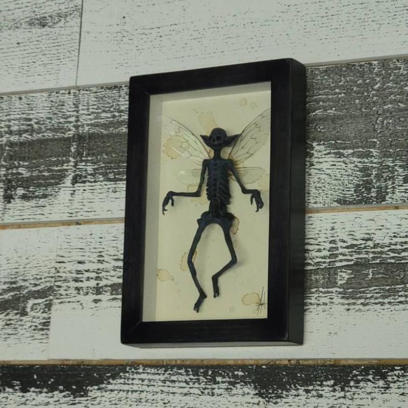 Gothic home decor Mummified fairy Fairy skeleton Witchy decor Fairy specimen Statue Picture Frames Display Painting 2023
