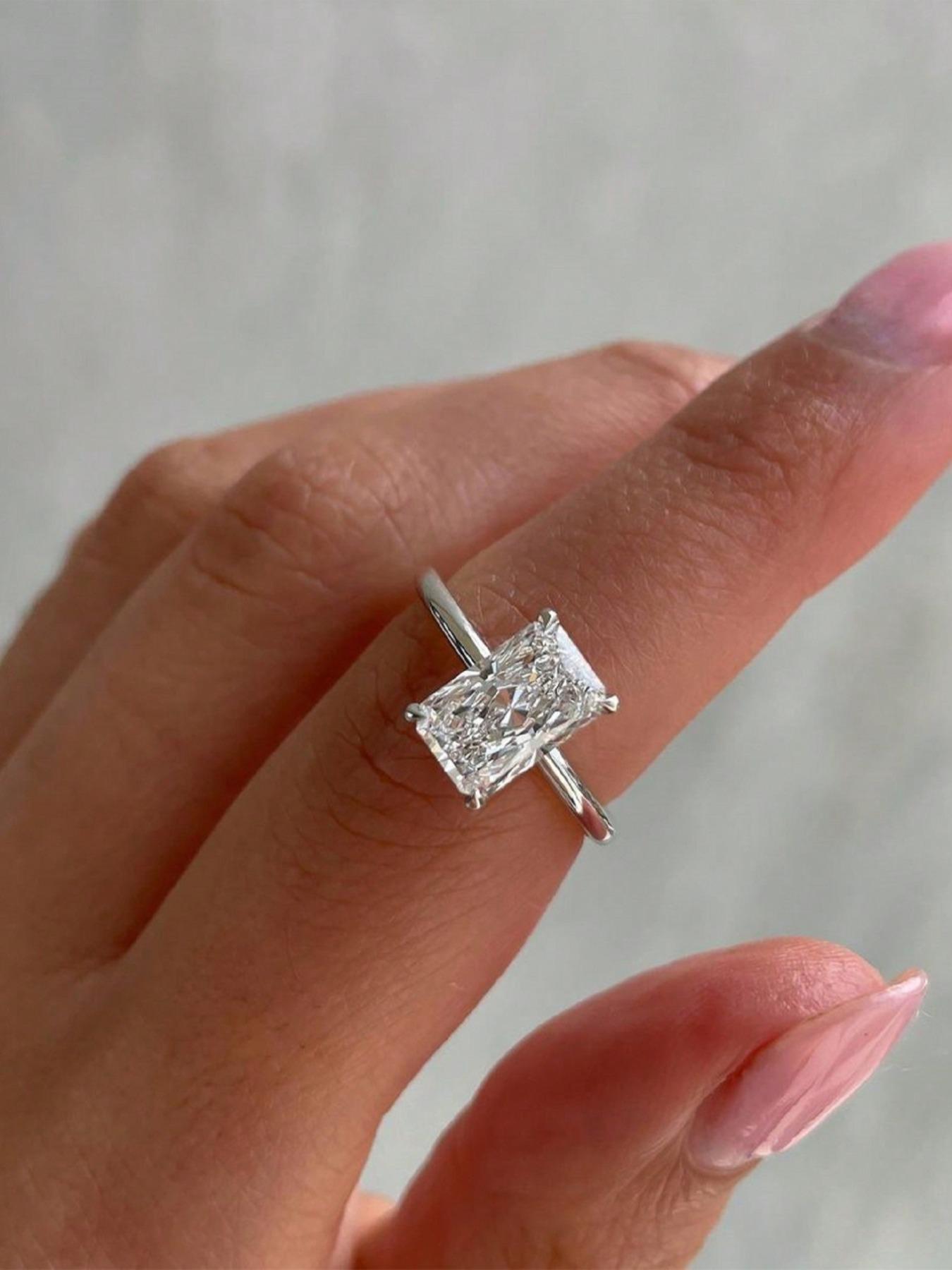 S925 Sterling Silver Square Shaped Artificial Zircon Engagement Ring, Luxury Promise Wedding Ring for Women, Elegant Jewelry for Women, Emerald Cut Solitaire Ring