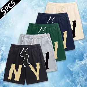 Men’s Premium Lightweight Smooth Quick-Dry Poly Blend Casual Athletic Shorts, Split Oversized Chunky “NY New York” Block Letter Graphic Relaxed Knee-Length Knee-Length Bottoms, X-Tipped Flat Drawstring Elastic Ruched Waistband & Deep Reinforced Stitched S
