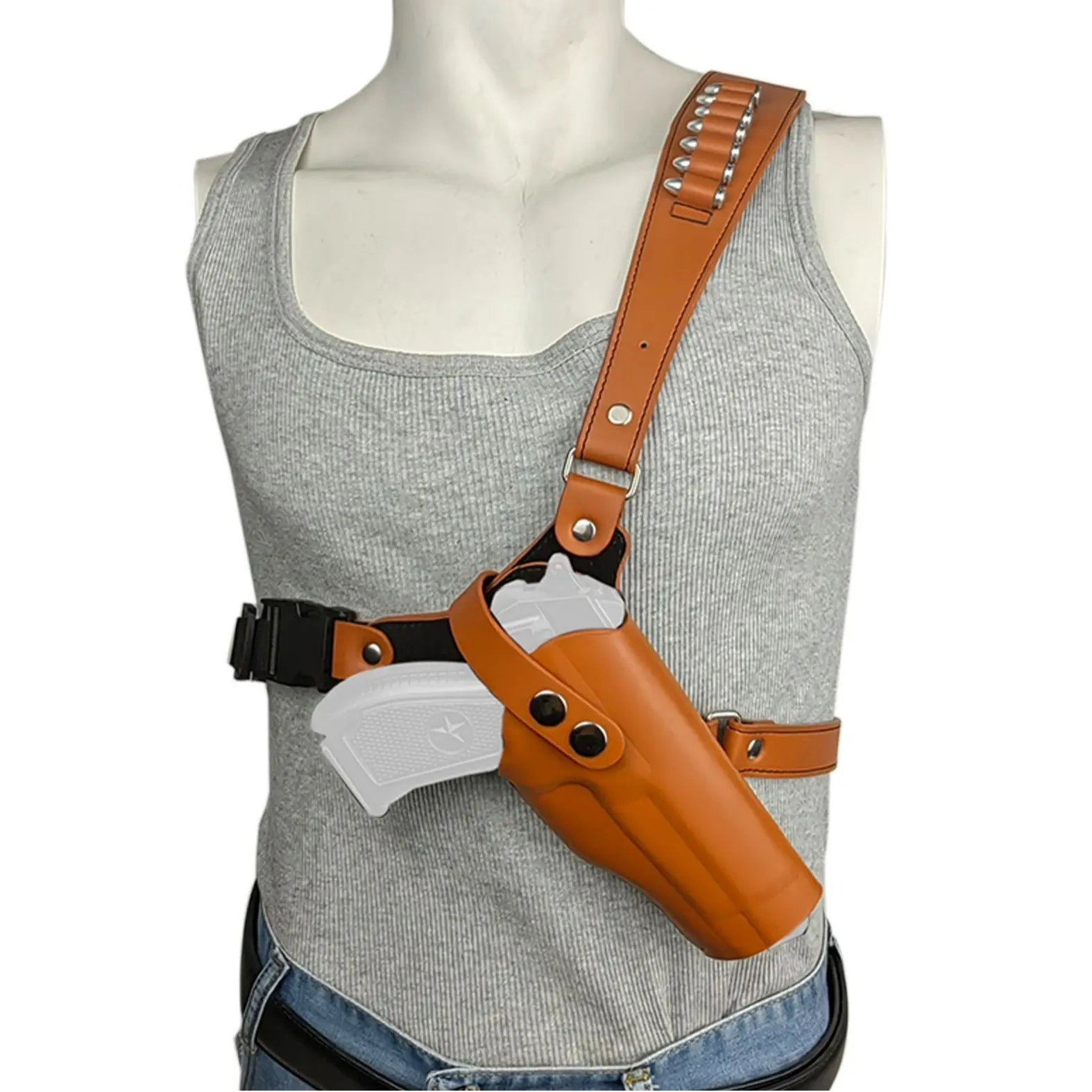 1pc Vintage Leather Underarm Gun Holster, Adjustable Strap, Magazine Pouch, Options, Stable Anti-Shake, Tactical Chest Rig