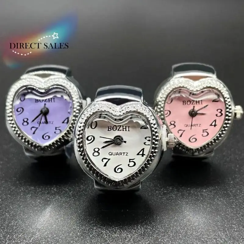 Cool Vintage Rings Jewelry Clock Heart Shape Punk Roman Quartz Watch Adjustable Mini Elastic Strap Finger Watch Ring Couple