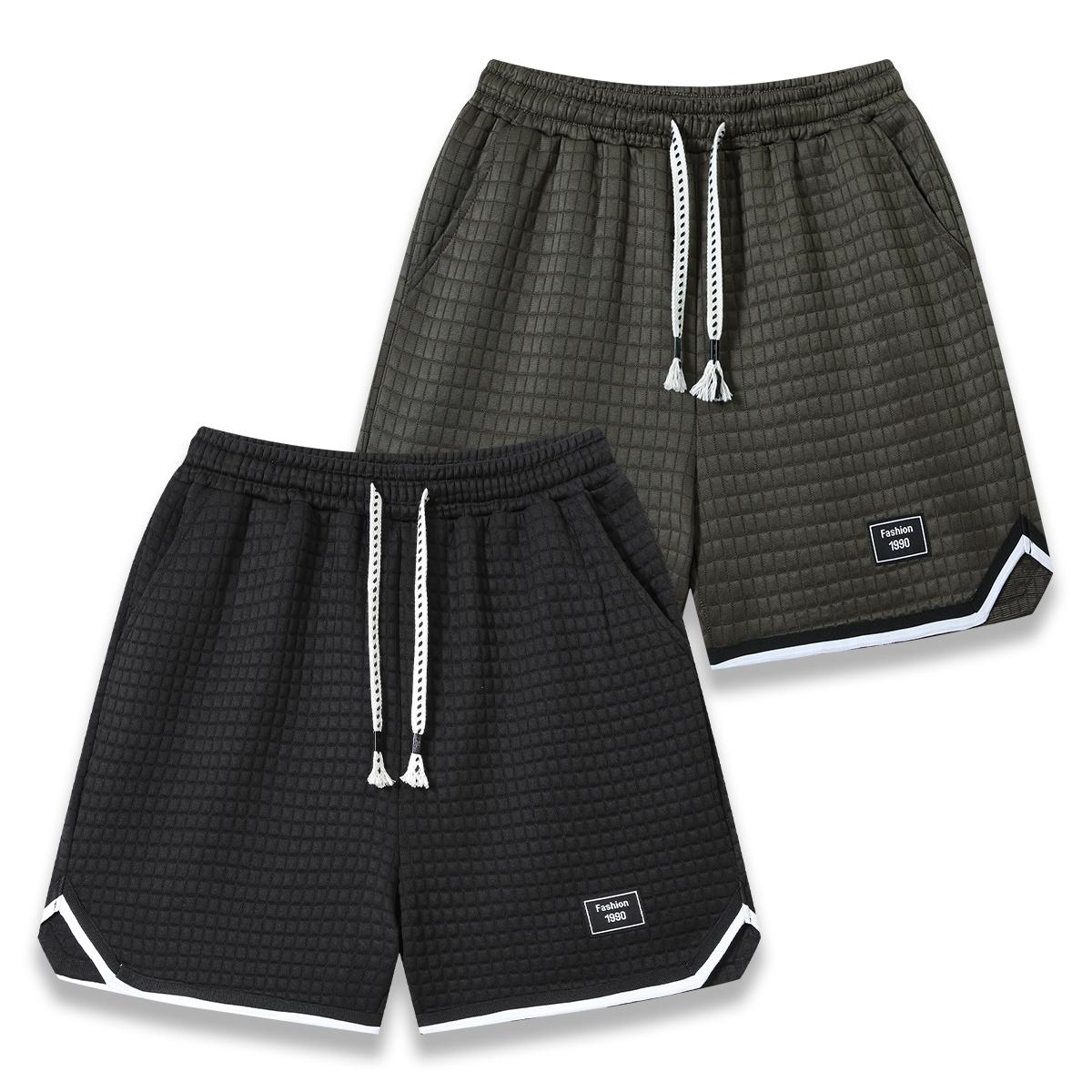 Men's Waffle Texture Casual Summer Shorts, Elastic Drawstring Waist Loose Fit Streetwear Shorts with Pockets, Breathable Lightweight Daily Wear Shorts for Vacation, Gym, Walking, Men's 2026 New Arrival Retro Fashion Bottoms