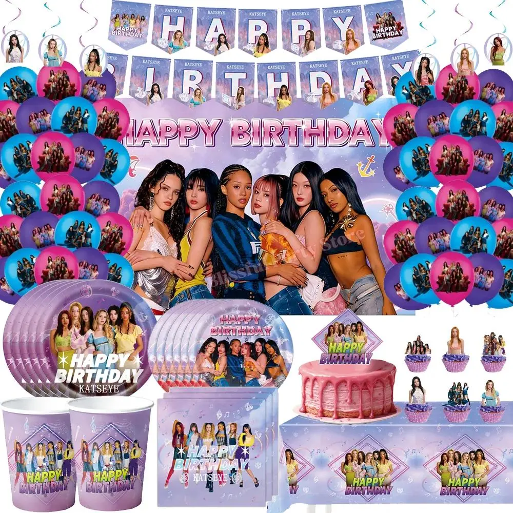 K-Katseye Birthday Party Decorations Kpop Girl Group Balloons Banner Plates Cup Tableware Set for Baby Shower Girls Favors Gifts
