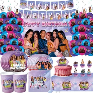K-Katseye Birthday Party Decorations Kpop Girl Group Balloons Banner Plates Cup Tableware Set for Baby Shower Girls Favors Gifts