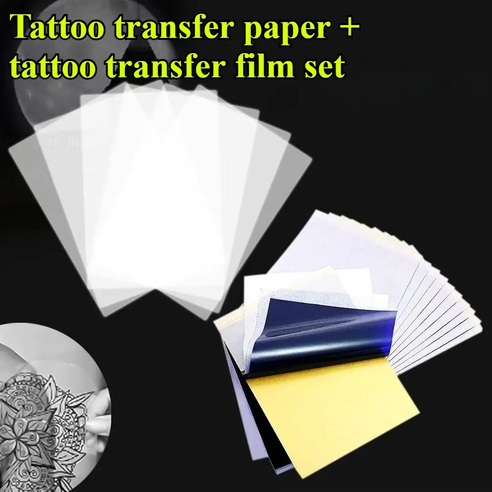Tattoo Transfer Paper + Transfer Film 2-in-1 Set – A4 Size, One Solution for All Your Tattoo Stencil Needs. High Transparency for Clear, Visible Designs, Effortlessly Transfer Even Complex Patterns – Perfect for Tattoo Beginners