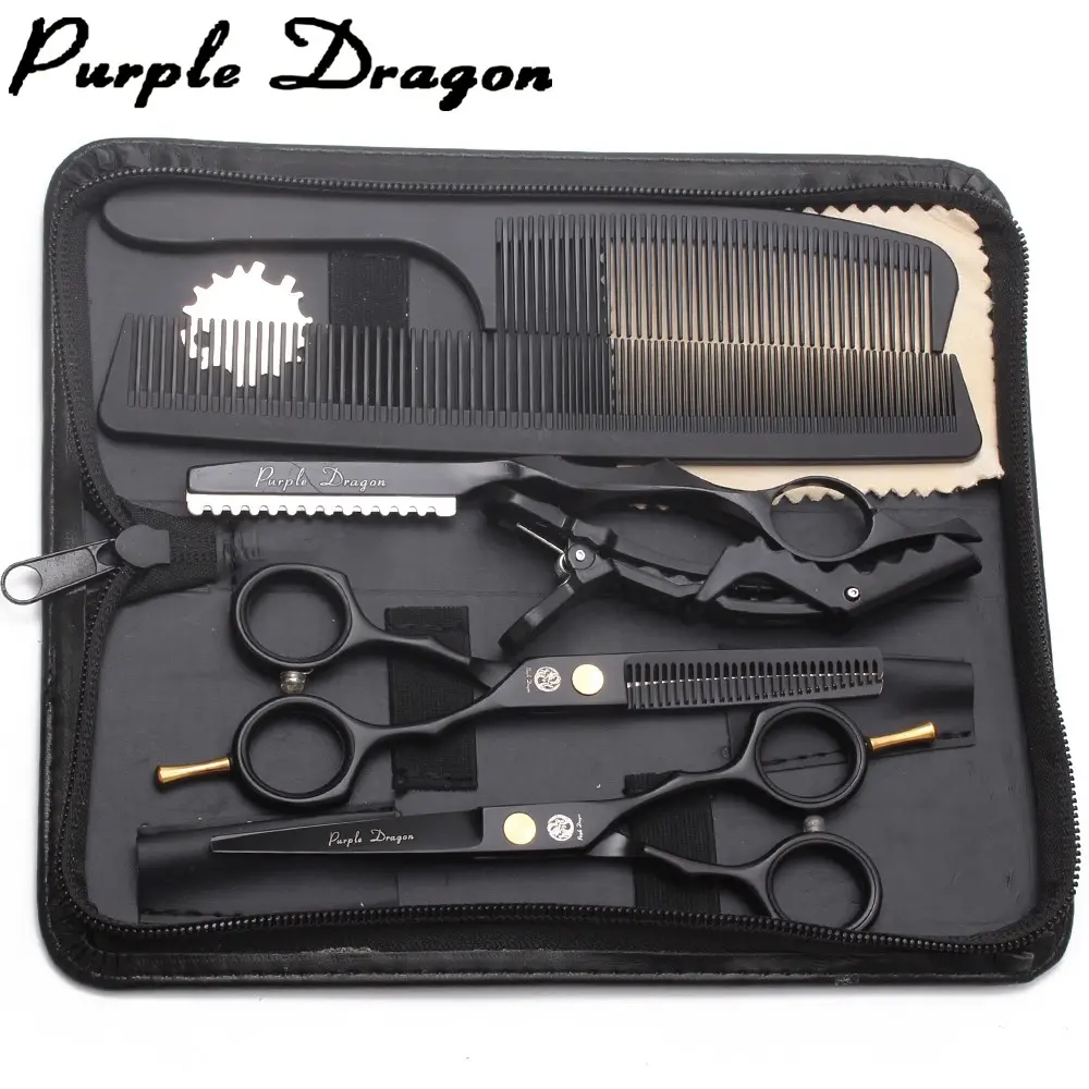 Purple Dragon 5.5 inch Hair Cutting Scissors Set with Razor, Leather Scissors Case, Barber Shop, Hair Cutting Shears Hair Thinning/Texturizing Shears for Professional Hairdresser or Home Use