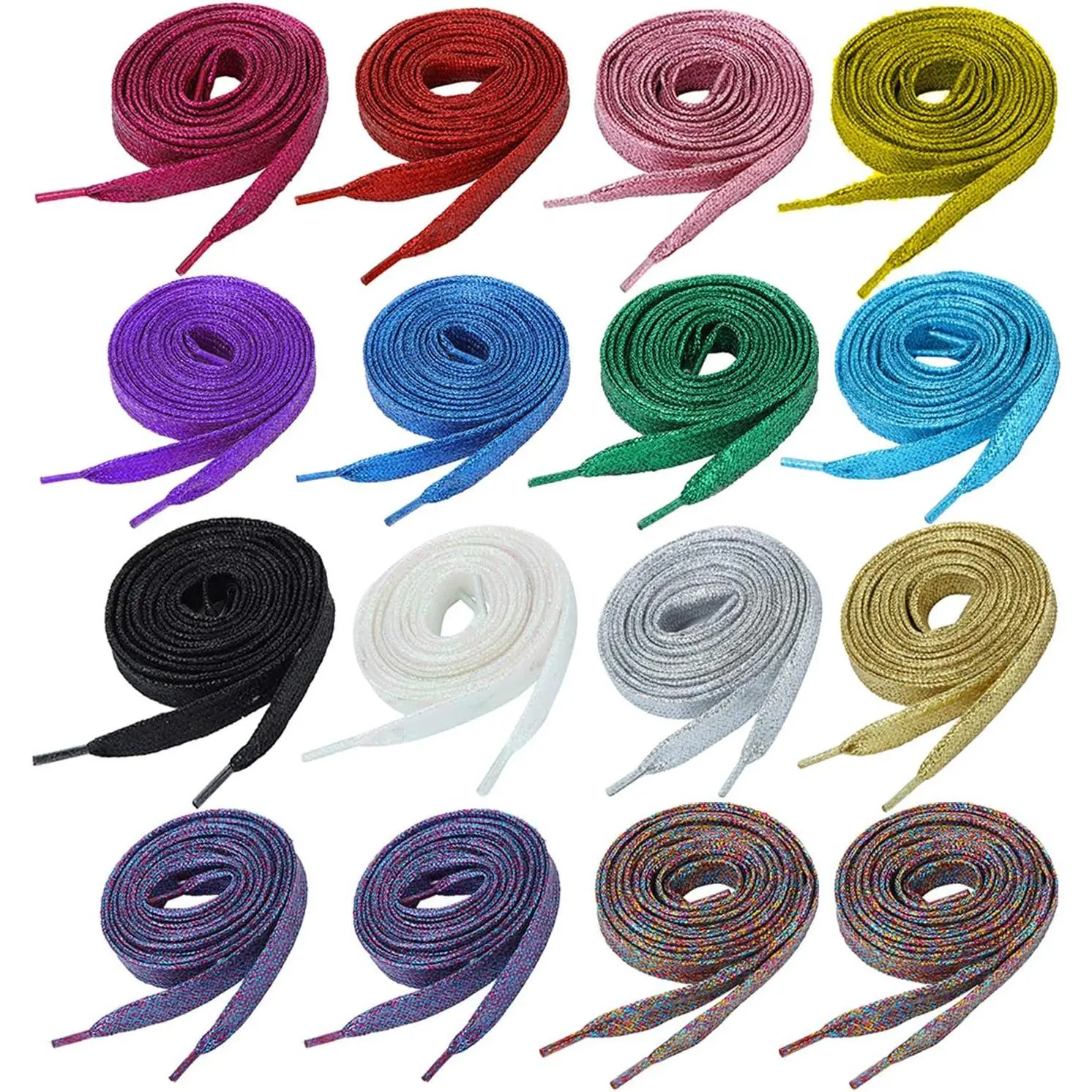 16 Pairs Flat Glitter Shoelaces Colorful Sequin Shoelaces 42 Inch Shoe Laces for Sneakers Skate Shoes  Shoes Boots