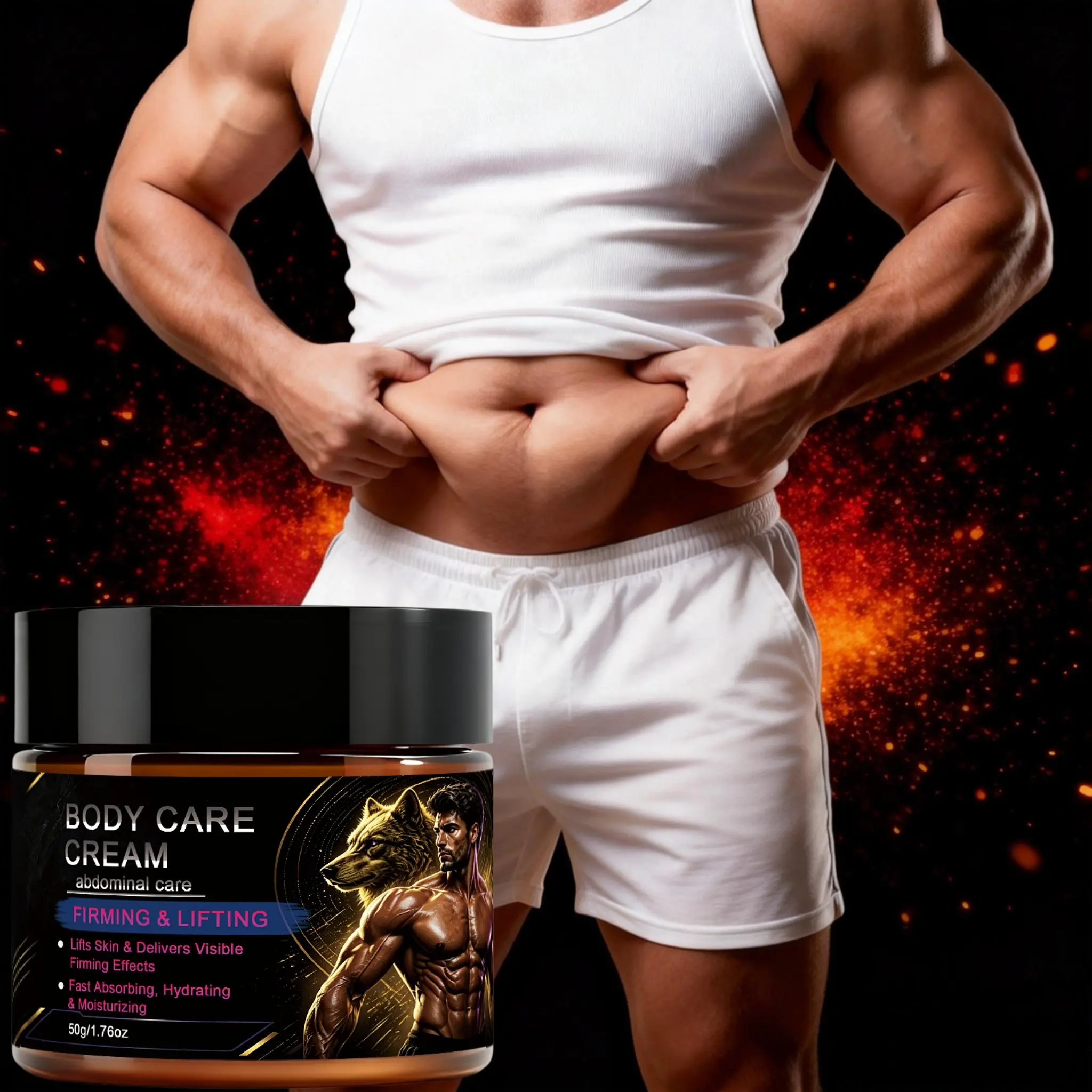 Men Abdominal Firming Lifting Body Cream, Skin Tightening Cream, Tummy Skin Toning Lotion, Belly Elasticity Boost Cream, Improve Midsection Texture Sculpt Tummy Contour Skincare for Men 50g
