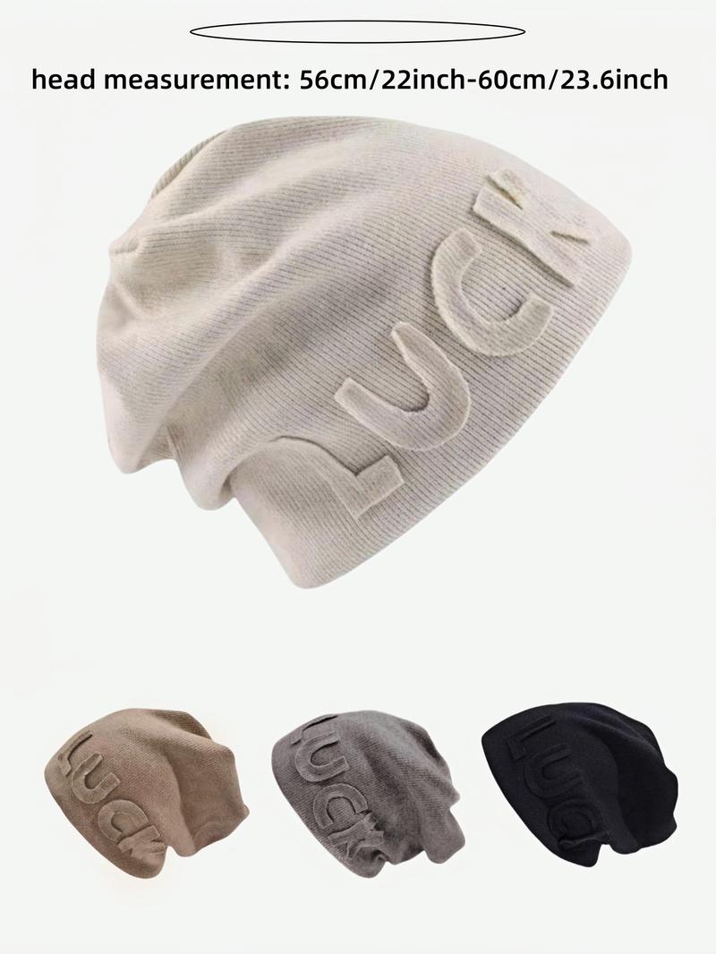 Letter Pattern Beanie Hat, Casual Thickened Ear Protection Cap for Fall & Winter, Fashion Accessories for Both Men & Women, Winter Skull Cap