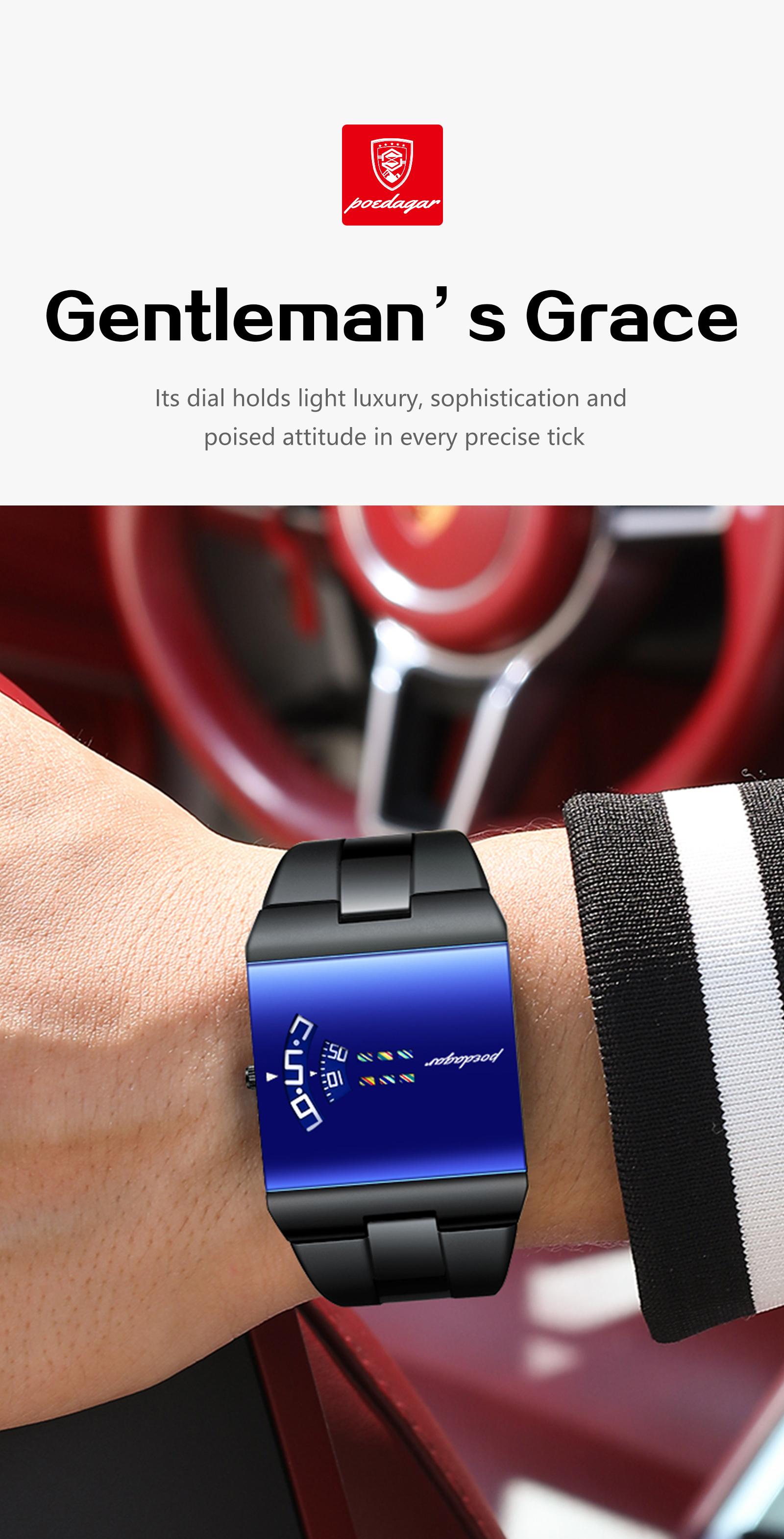 POEDAGAR Top Rectangular Original Men's Watch Waterproof Fashion Men's Watch Stainless Steel Quartz Sports Men's Watch