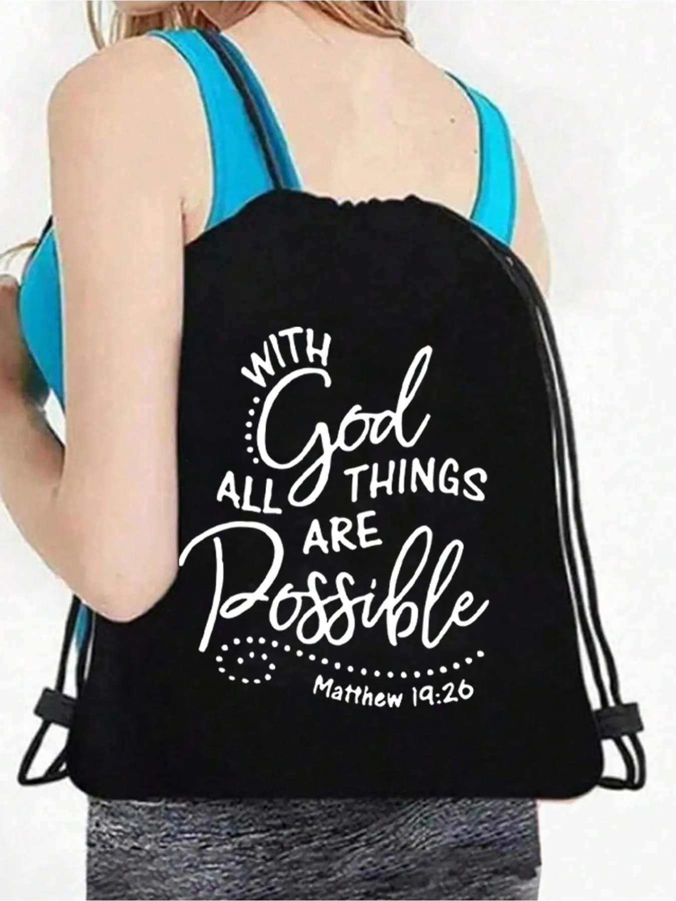 New Fashion Letter Print Drawstring Backpack, Ideal for Christians, Travel, Yoga, Fitness, Camping, Hiking, Large Capacity, Perfect Gift