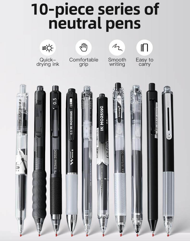 3 styles, 10 pens each, simple solid translucent dual design gel pens 0.5mm, smooth non bleeding quick dry pens exams practice, DIY study office writing, large capacity black gel pens
