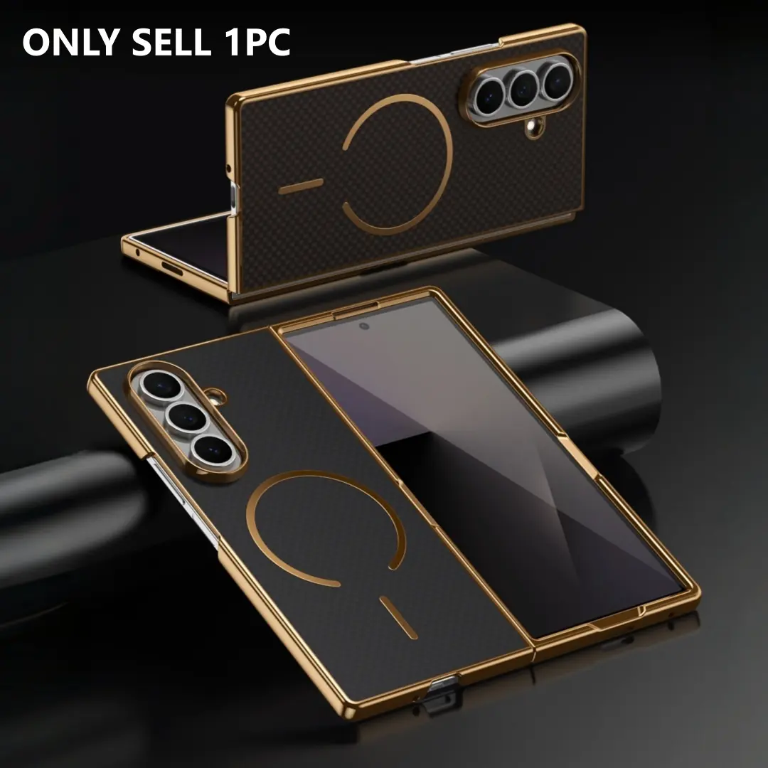Phone Case for Samsung Galaxy FOLD Z 3 4 5 6 7 8 ULTRA Kevlar Electroplated Magnetic Phone Case, All-in-One Screen & Lens Film Integrated Full Coverage Shockproof Folding Phone Case
