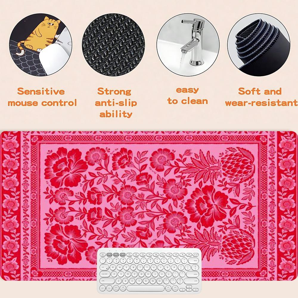 Floral Pattern Mouse Pad, Large Mouse Pad with Non-slip Rubber Base, Rectangle Desk Keyboard Mat for Home Office, Office Desk Accessories, Corporate Work Desk Accessories, Office Girly Desk Accessories