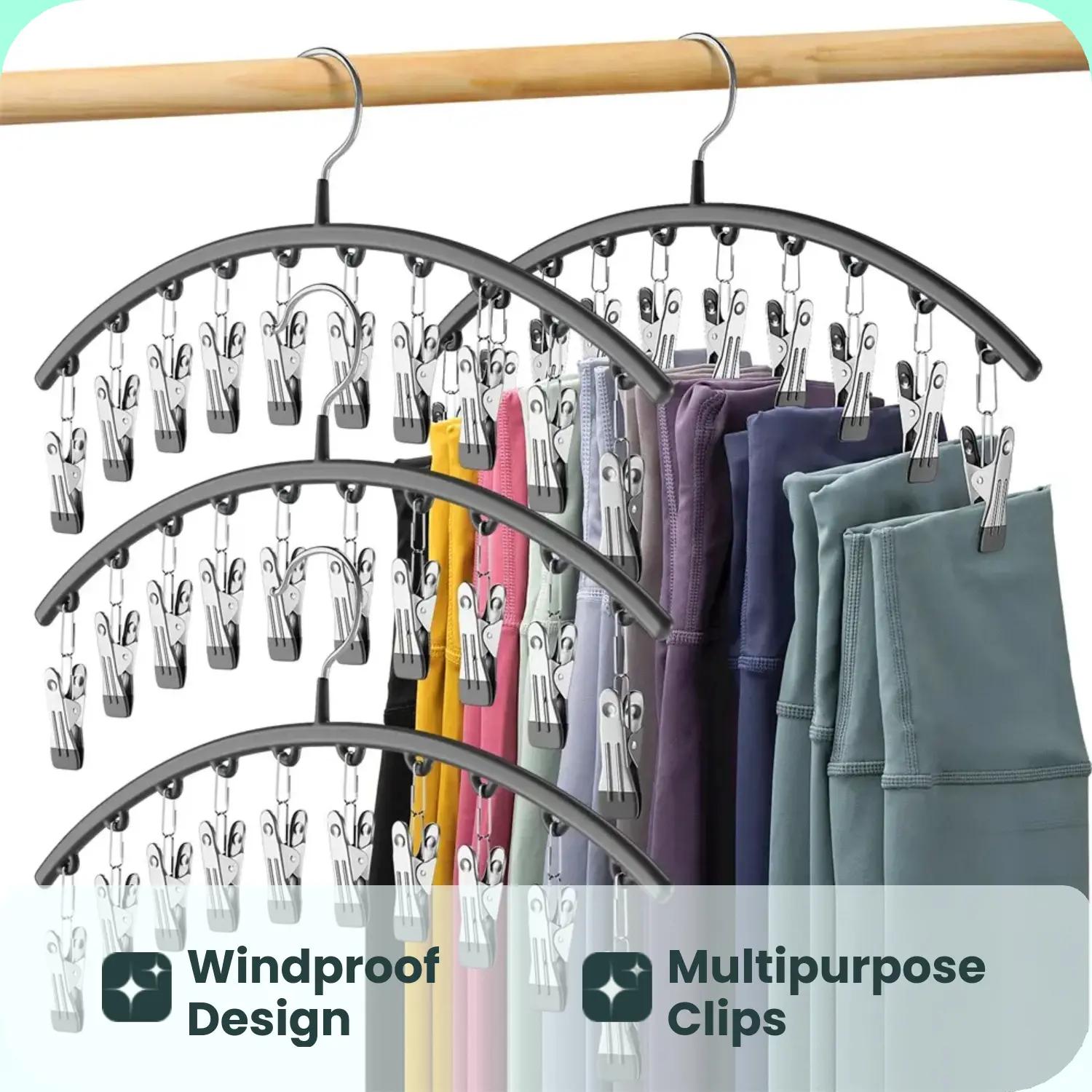 Space Saving Clothes & Pants Hanger, 2 Counts Multi-functional Windproof Drying Hanger with Clip, Hanging Storage Closet Organizer for Hat & Jeans & Scarves