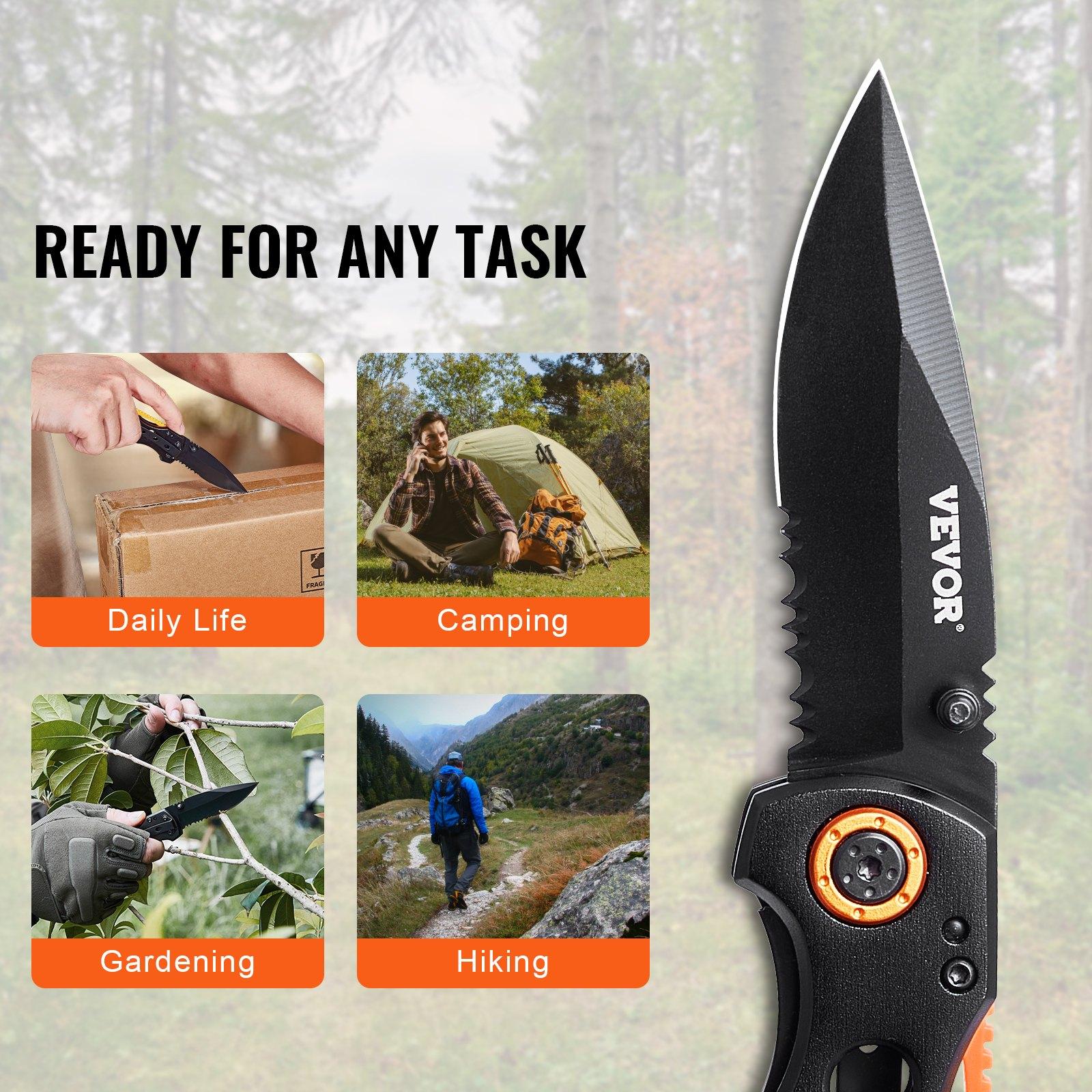 VEVOR Folding Pocket Knife, 3 in/7.6 cm 7Cr17Mov Blade, Aluminum Handle Small EDC Knife with Pocket Clip, Sharp Camping Survival Hiking Knife, 2.8 oz/0.08 kg Easy to Carry for Men Women Self Defense