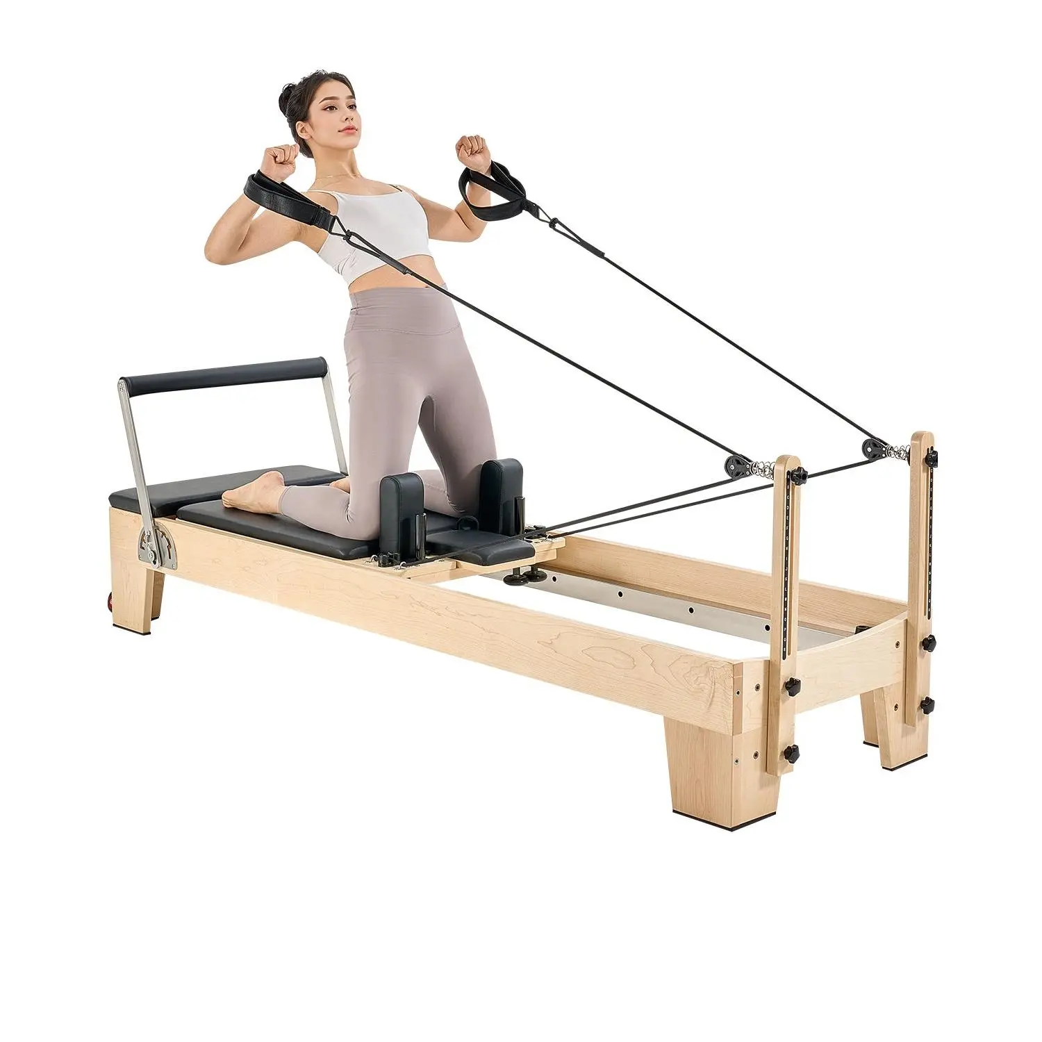 VEVOR Pilates Reformer Machine, Wooden Pilates Workout Equipment for Home Gym Studio Use, Pilates Bed with Dual Resistance- Spring Cord, Reformer Set with Sitting Box, Up to 400 LBS