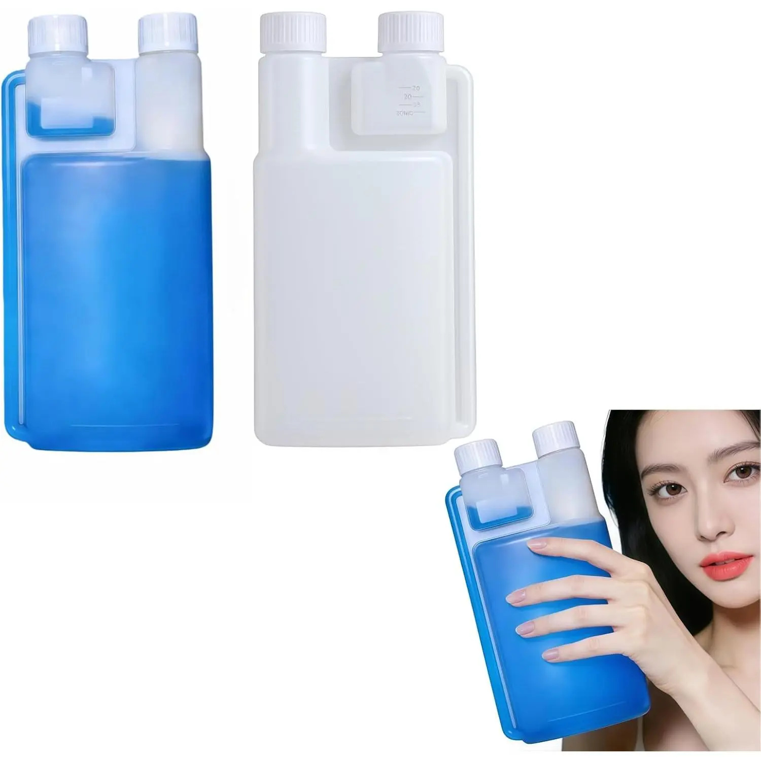 2 Pack Leakproof   Flask, 16oz Plastic Squeeze Shot Bottle with -in 1oz Measuring Chamber, Quick Shot Container No-Spill Portable Dispenser for Travel Camping Outdoor Use