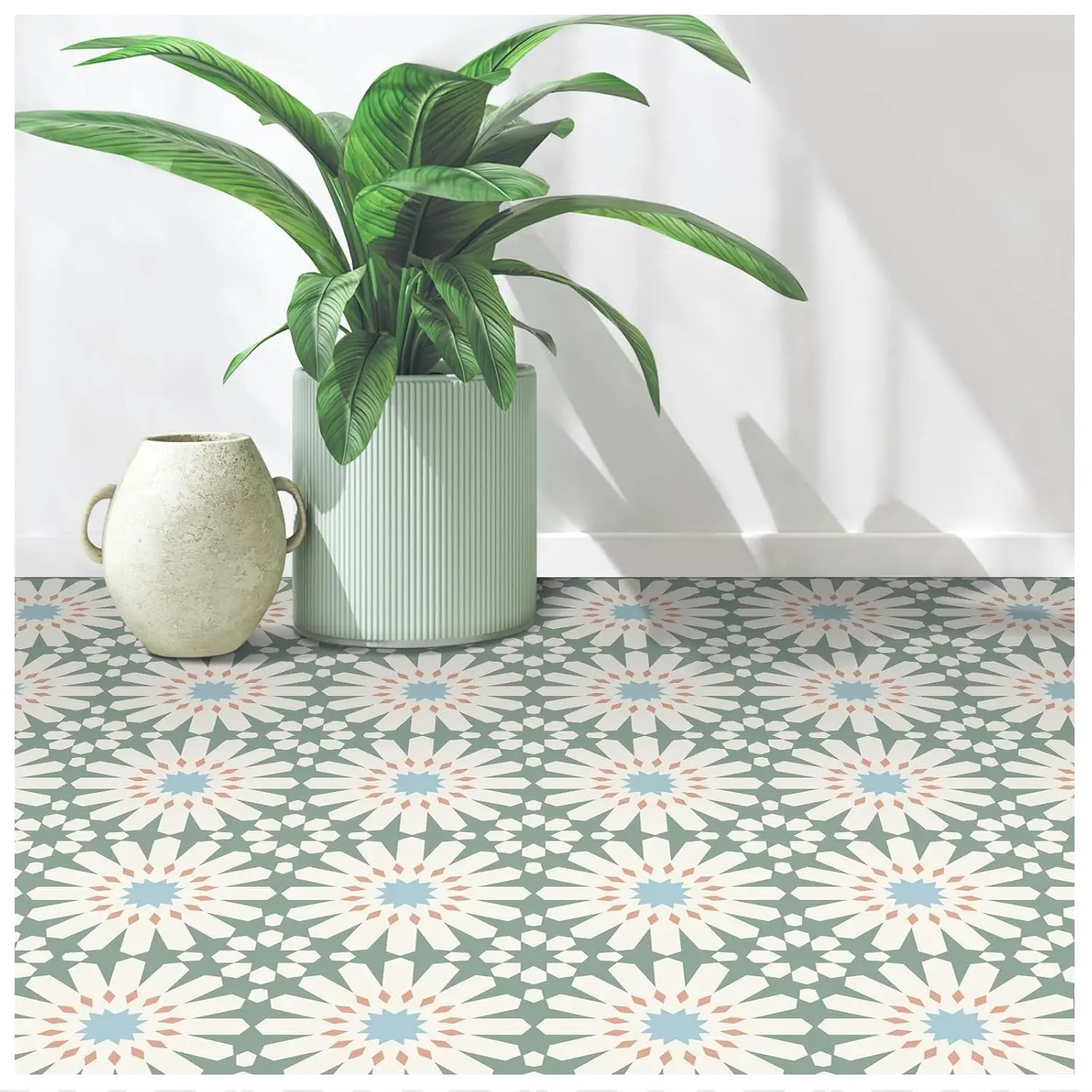20pcs Peel-And-Stick Floor Tiles, Waterproof Floral Pattern Vinyl Flooring, DIY for Bathroom, Kitchen, Fireplace, Pet House, Stairs, Bedroom, Wall, Store